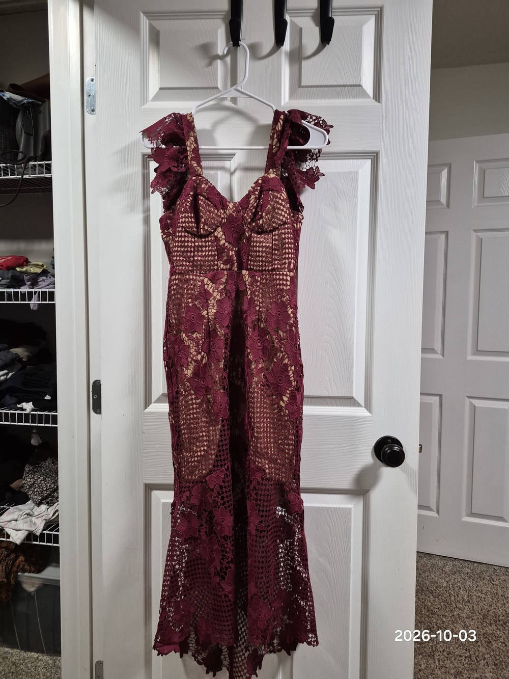 Bardot Burgundy Floral Guipure Lace Maxi Dress XS